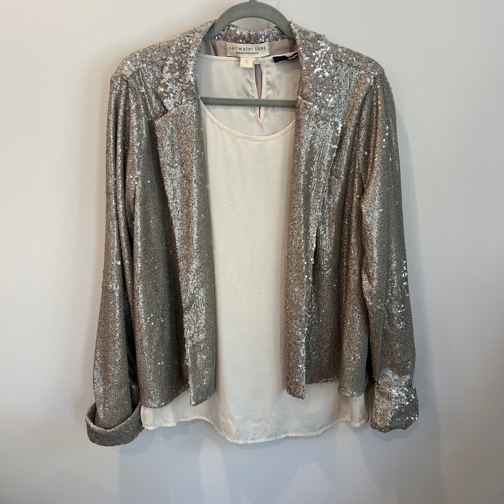 Saltwater Luxe Neutral Gold Sequin Blazer